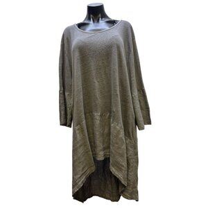 Linen Tunic Dress Hi-Low Style Grey Made In Italy Size L